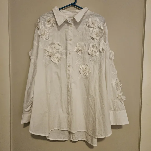 Maeve White Floral Button Down Shirt - Picture 4 of 8